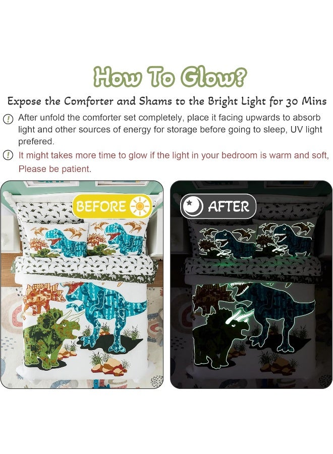 Kaleido Space KALEIDOSPACE Gilrs Boys Full Size Bedding Set, 7 Piece Glow in The Dark Dinosaur Bed in A Bag - Image 4